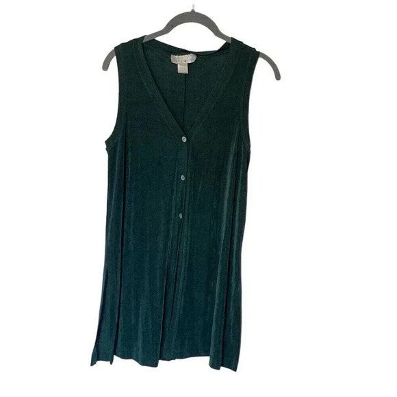 Vintage 90s Stretch Vest Sleeveless Cardigan Womens Size Small Dark Green Button - Picture 6 of 6